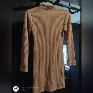 Ribbed Tan Long Sleeve Dress